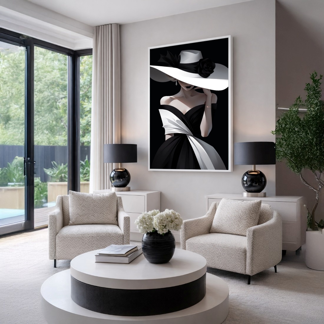 Quadro Canvas Dama de Branco e Preto