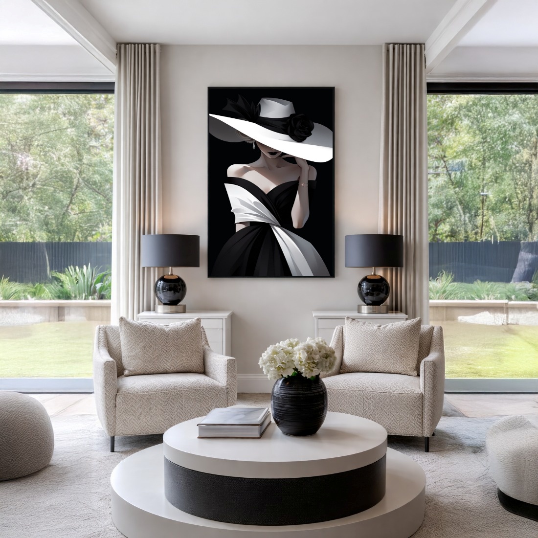 Quadro Canvas Dama de Branco e Preto