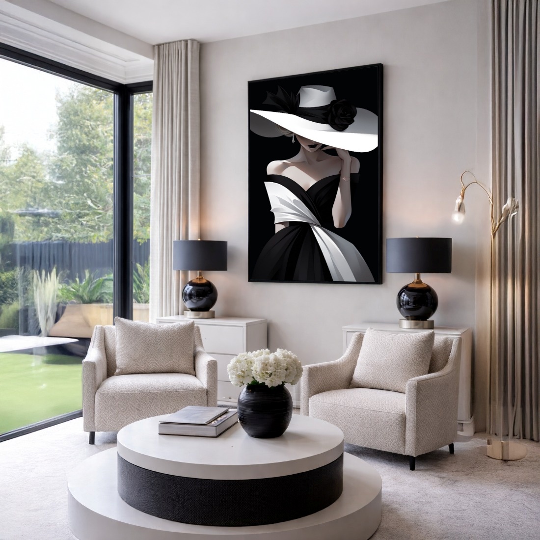 Quadro Canvas Dama de Branco e Preto