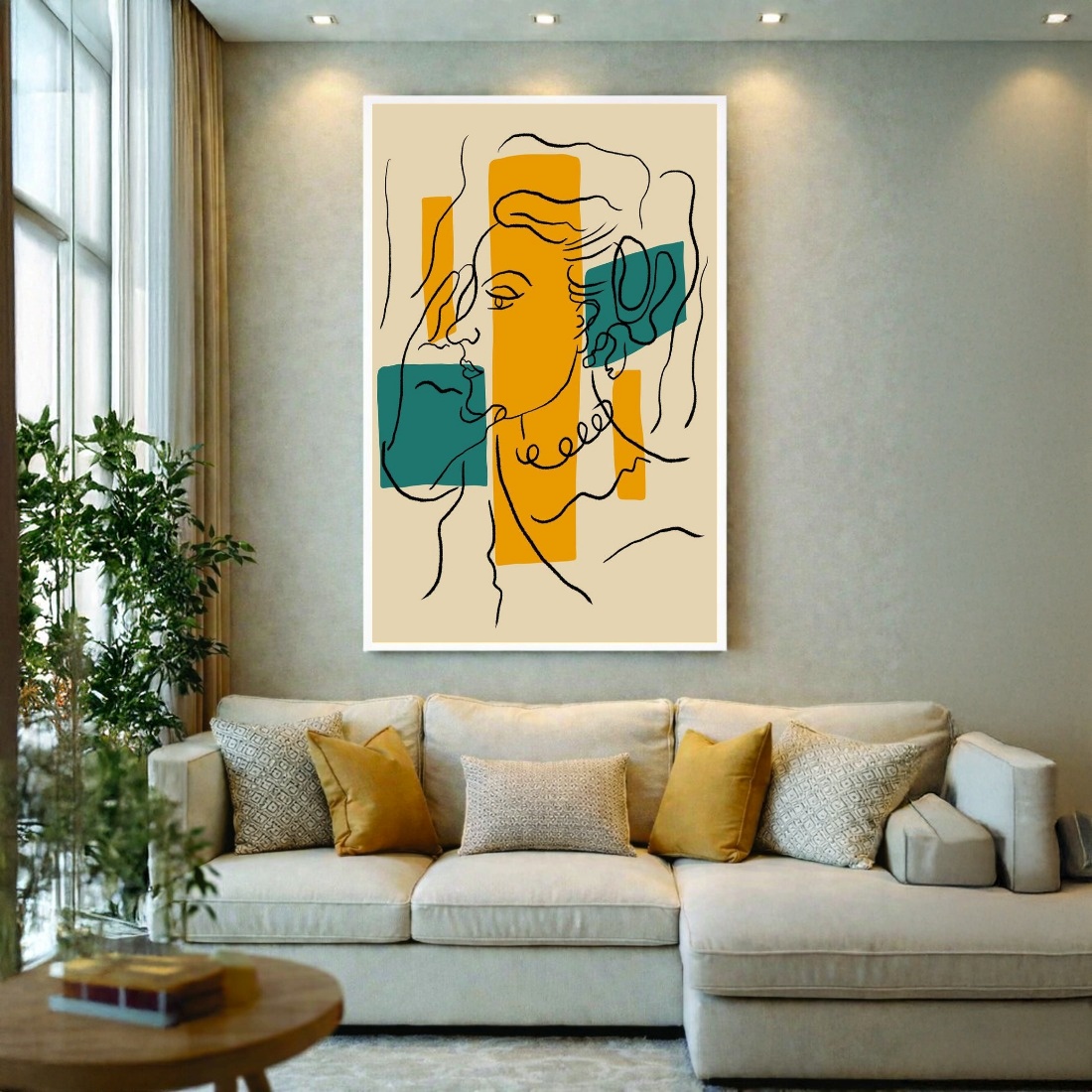 Quadro Canvas Desenho Amarelo Figura Feminina