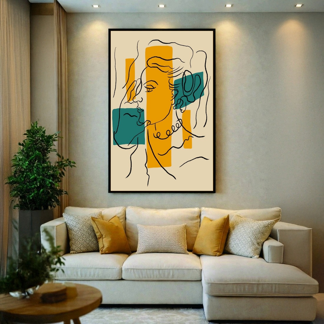 Quadro Canvas Desenho Amarelo Figura Feminina