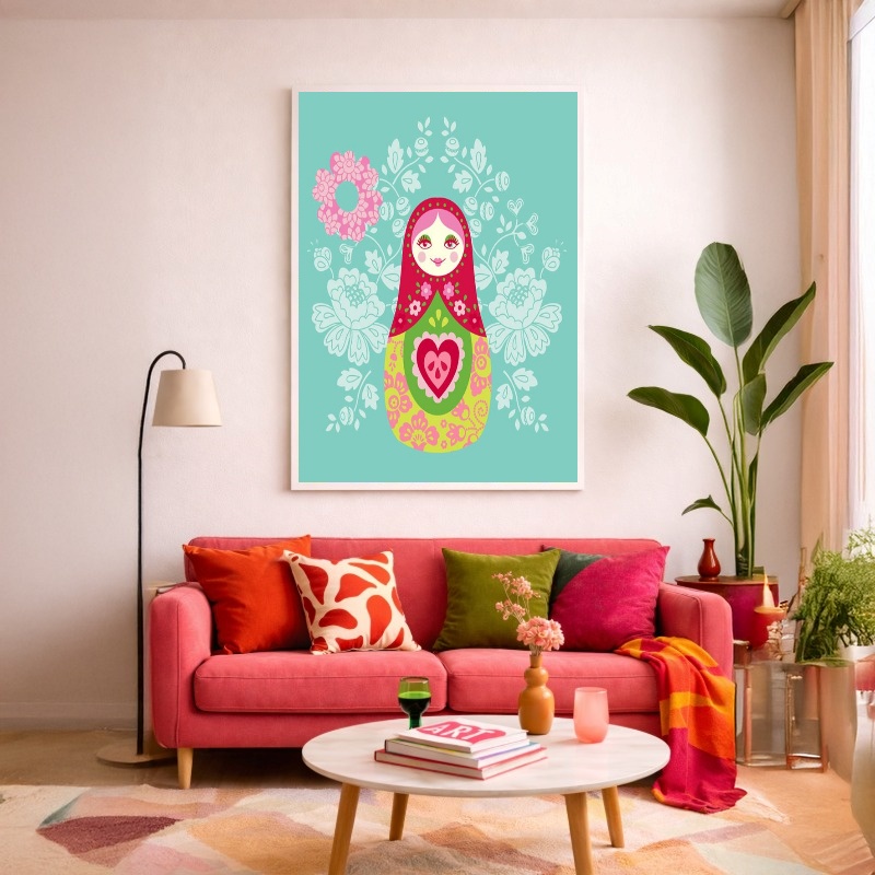 Quadro Canvas Desenho Boneca Matrioska Rosa