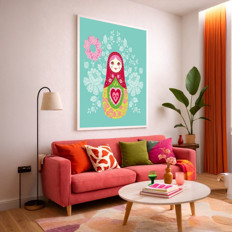 Quadro Canvas Desenho Boneca Matrioska Rosa