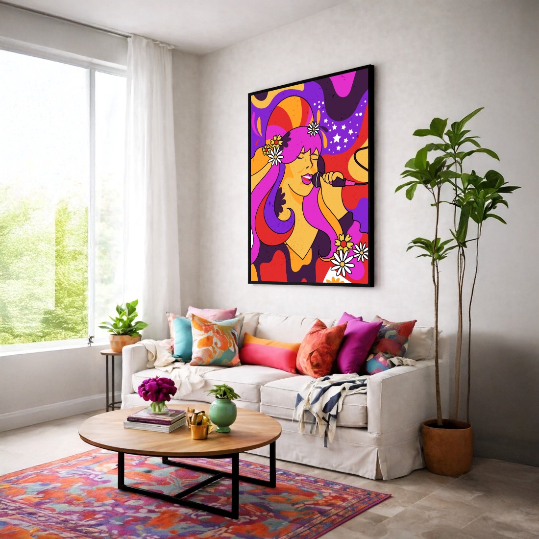 Quadro Canvas Desenho Cantora Colorido Música