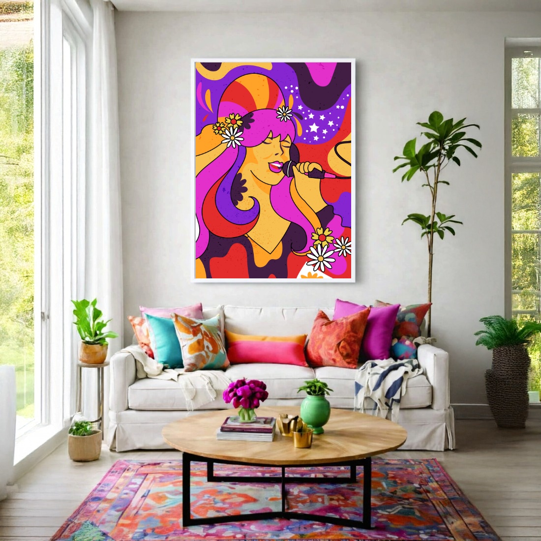 Quadro Canvas Desenho Cantora Colorido Música
