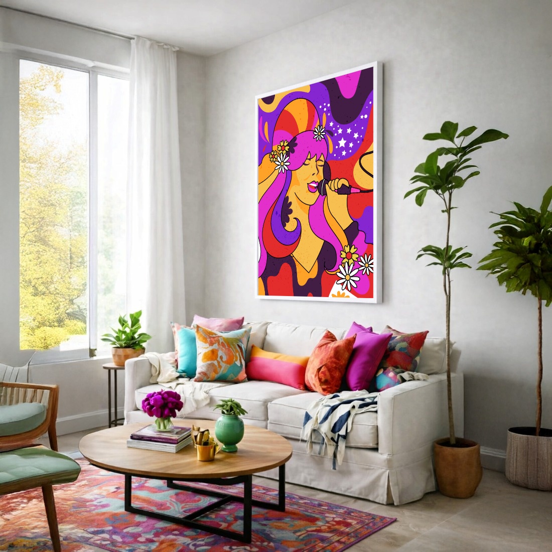 Quadro Canvas Desenho Cantora Colorido Música