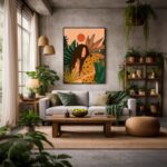 Quadro Canvas Desenho Flora Onça e Mulher