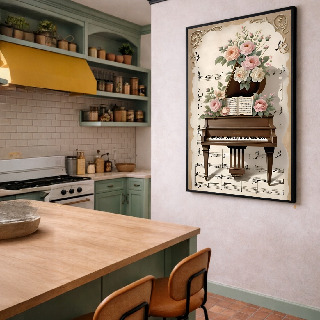 Quadro Canvas Desenho Flores Piano