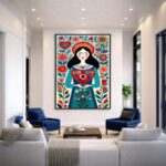 Quadro Canvas Desenho Florido Colorido Menina