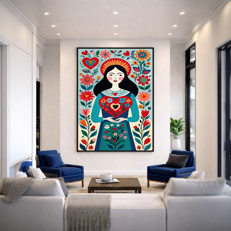Quadro Canvas Desenho Florido Colorido Menina