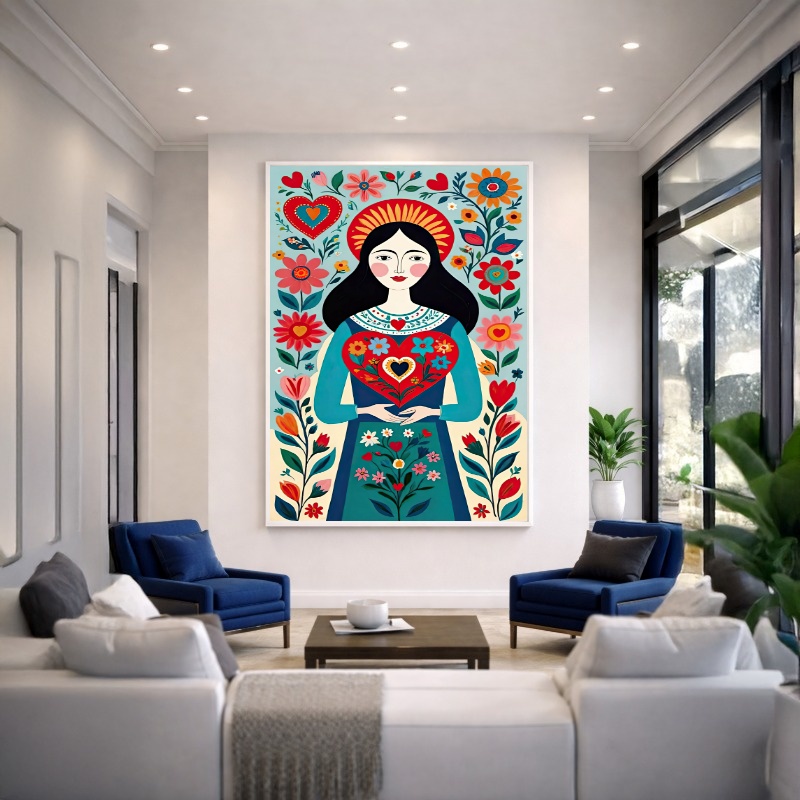 Quadro Canvas Desenho Florido Colorido Menina