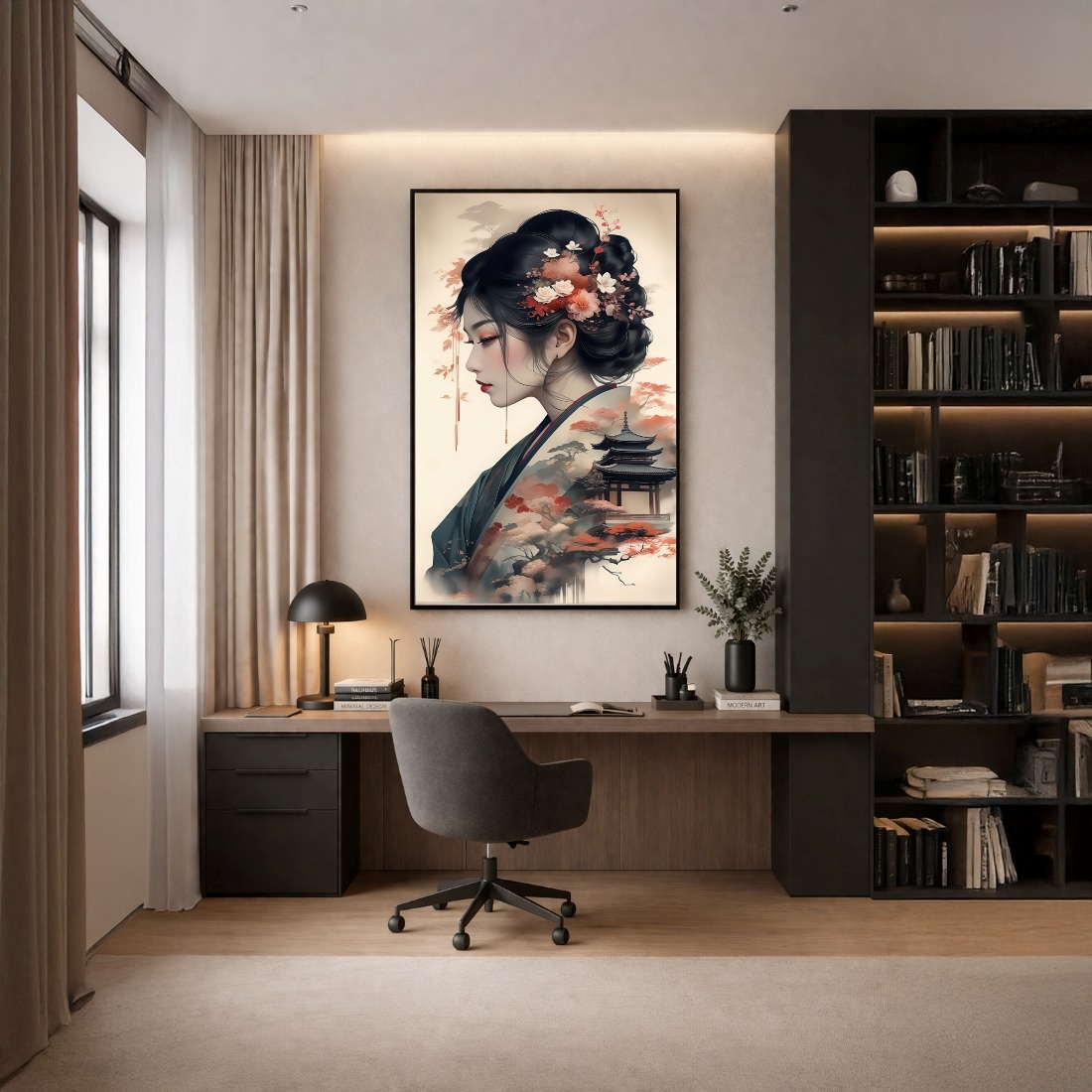 Quadro Canvas Desenho Gueixa Oriental