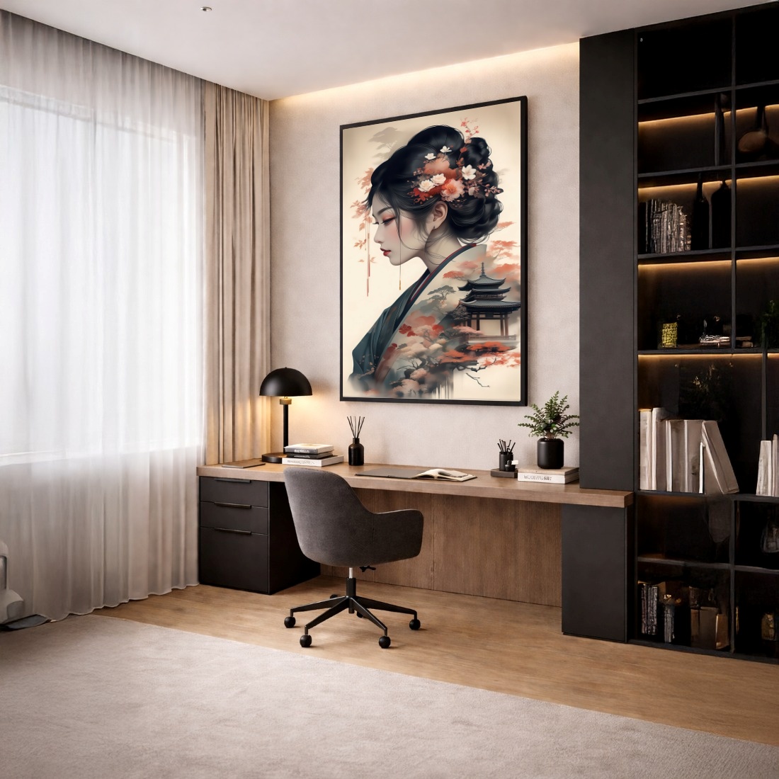 Quadro Canvas Desenho Gueixa Oriental