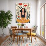 Quadro Canvas Desenho Ilustração Mulher Flores