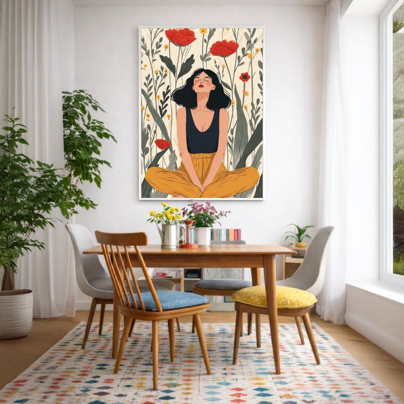 Quadro Canvas Desenho Ilustração Mulher Flores