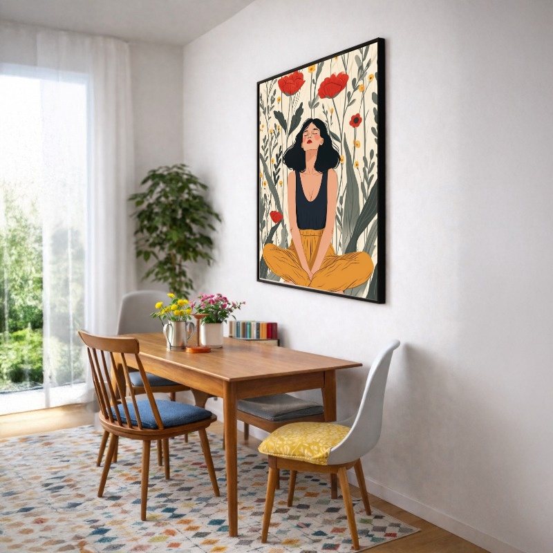 Quadro Canvas Desenho Ilustração Mulher Flores