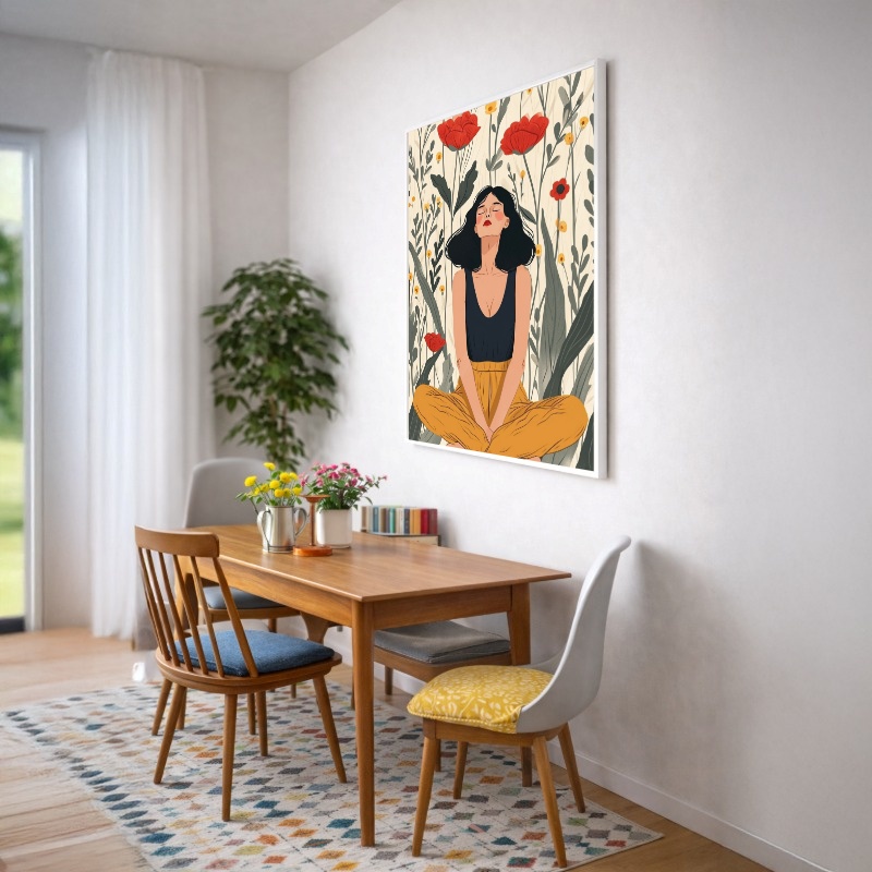 Quadro Canvas Desenho Ilustração Mulher Flores