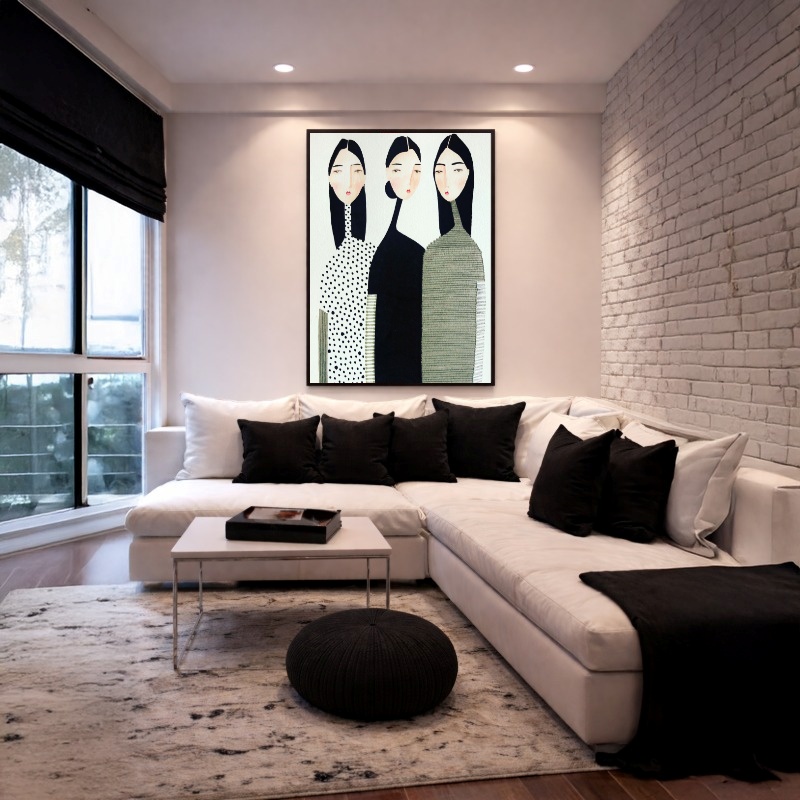 Quadro Canvas Desenho Ilustração Mulheres Preto