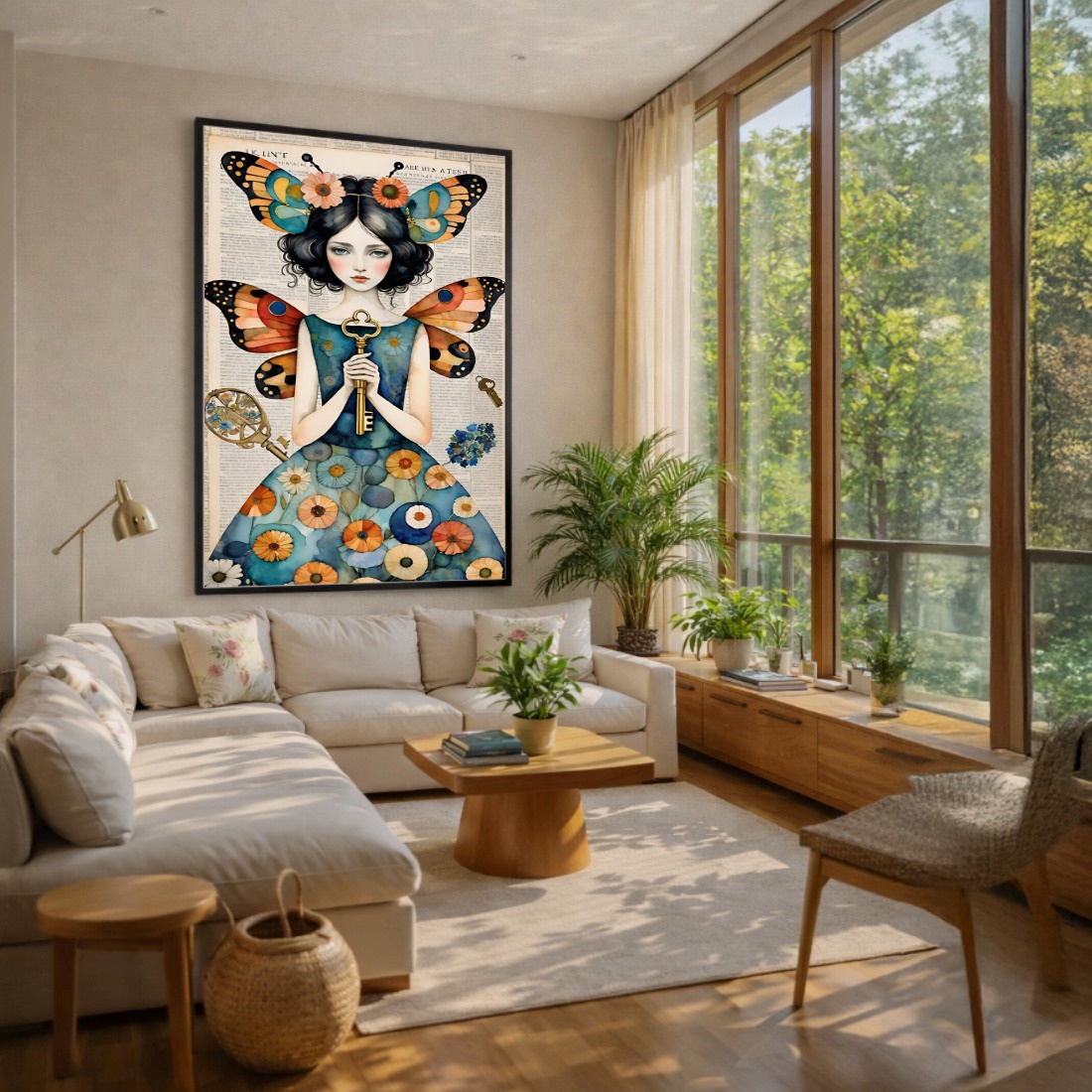 Quadro Canvas Desenho Menina Borboleta Chave