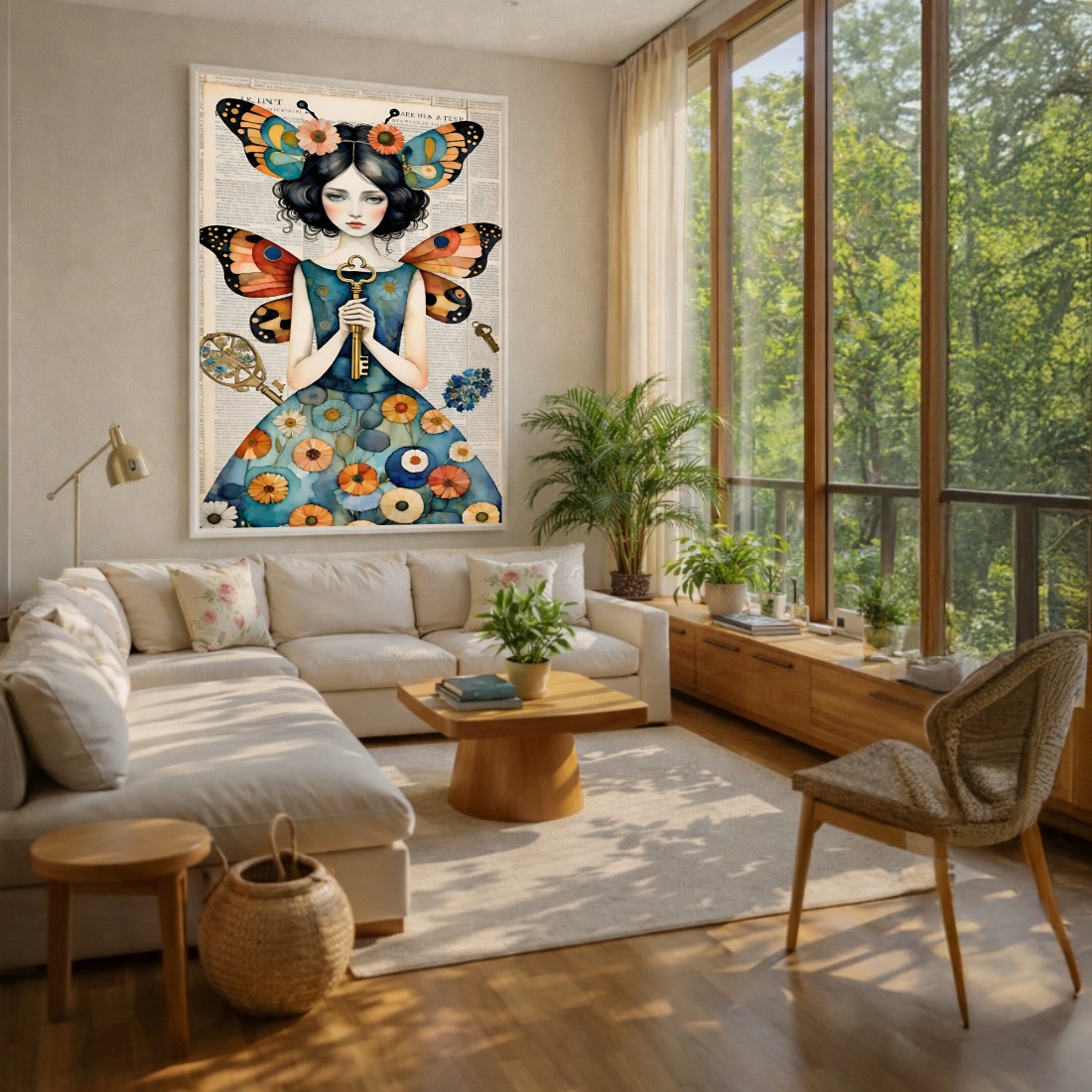 Quadro Canvas Desenho Menina Borboleta Chave