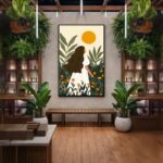 Quadro Canvas Desenho Menina Flores e Sol