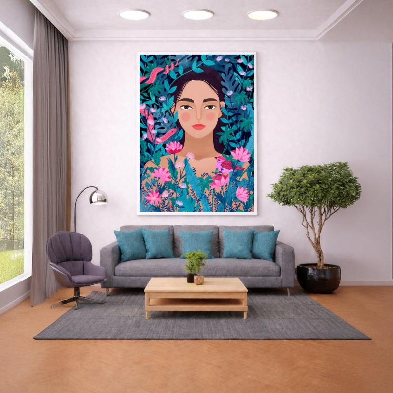 Quadro Canvas Desenho Menina e as Flores