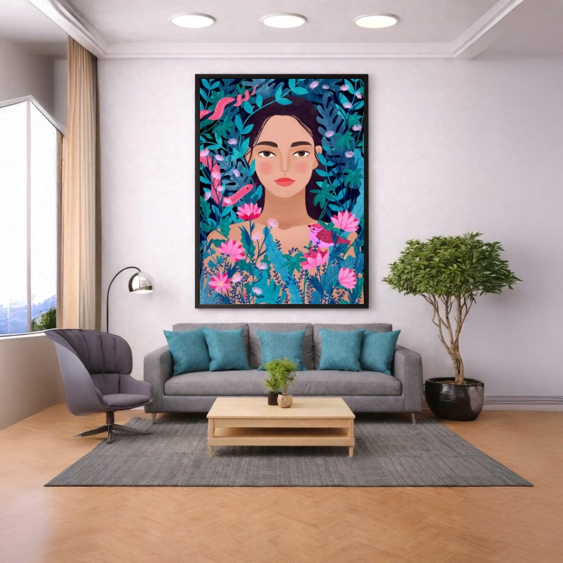 Quadro Canvas Desenho Menina e as Flores