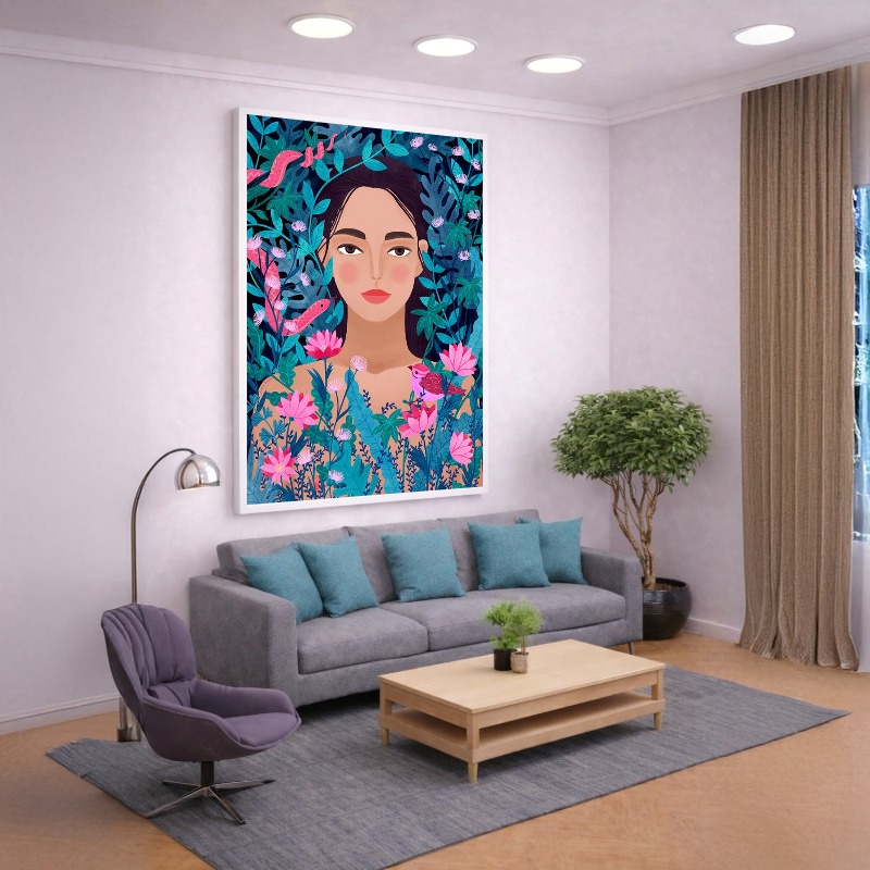 Quadro Canvas Desenho Menina e as Flores