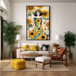 Quadro Canvas Desenho Menina e os Girassóis