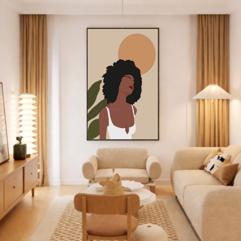 Quadro Canvas Desenho Mulher Preta Cabelo Black