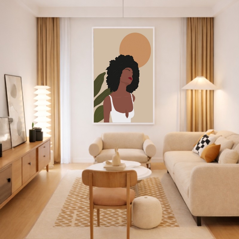Quadro Canvas Desenho Mulher Preta Cabelo Black