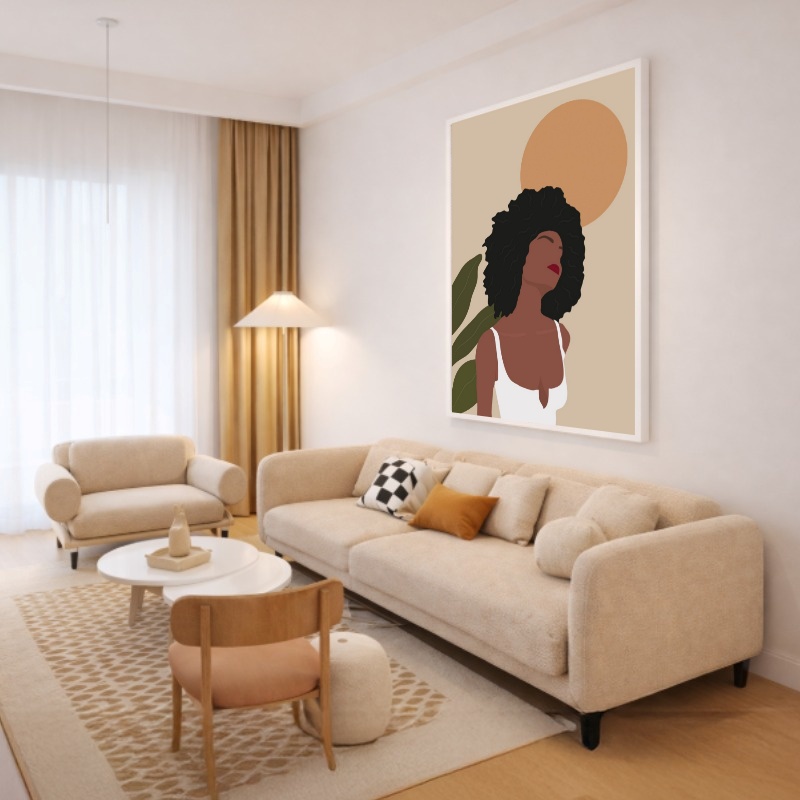Quadro Canvas Desenho Mulher Preta Cabelo Black