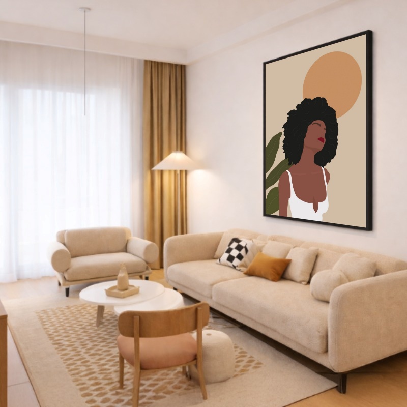 Quadro Canvas Desenho Mulher Preta Cabelo Black