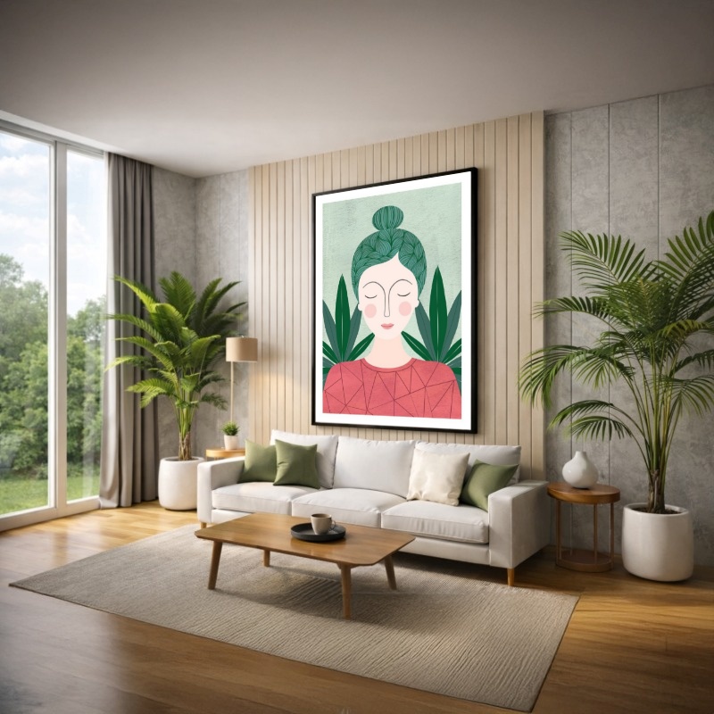 Quadro Canvas Desenho Mulher de Rosa Singelo