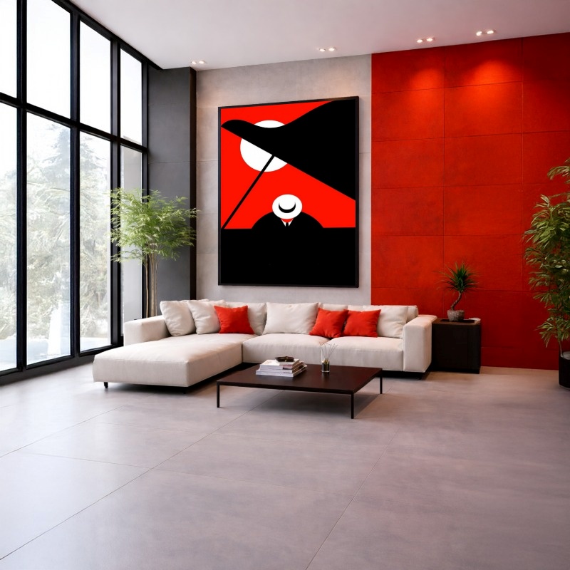 Quadro Canvas Desenho Pianista Música Vermelho