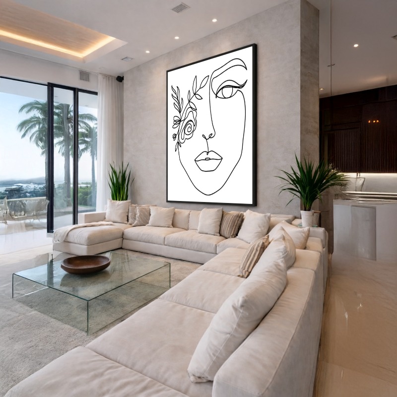 Quadro Canvas Desenho Rosto Metade Rosa