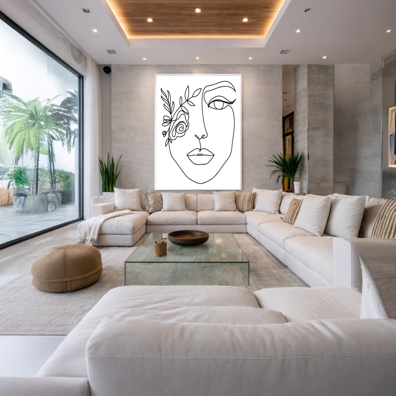 Quadro Canvas Desenho Rosto Metade Rosa
