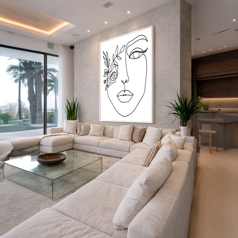 Quadro Canvas Desenho Rosto Metade Rosa