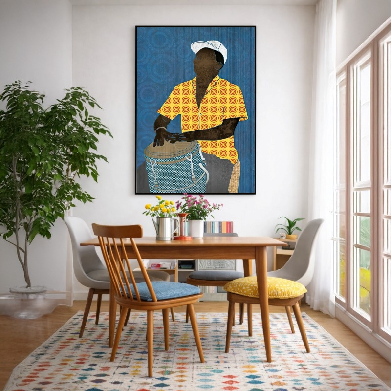 Quadro Canvas Desenho Samba Músico Azul