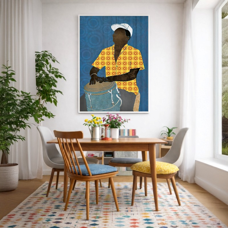 Quadro Canvas Desenho Samba Músico Azul