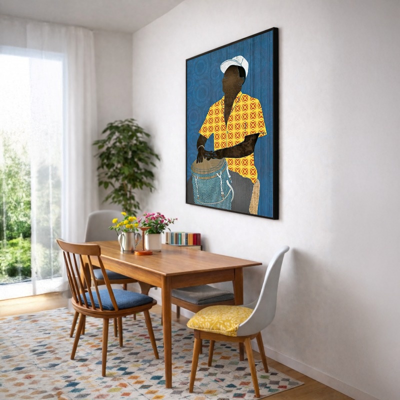 Quadro Canvas Desenho Samba Músico Azul