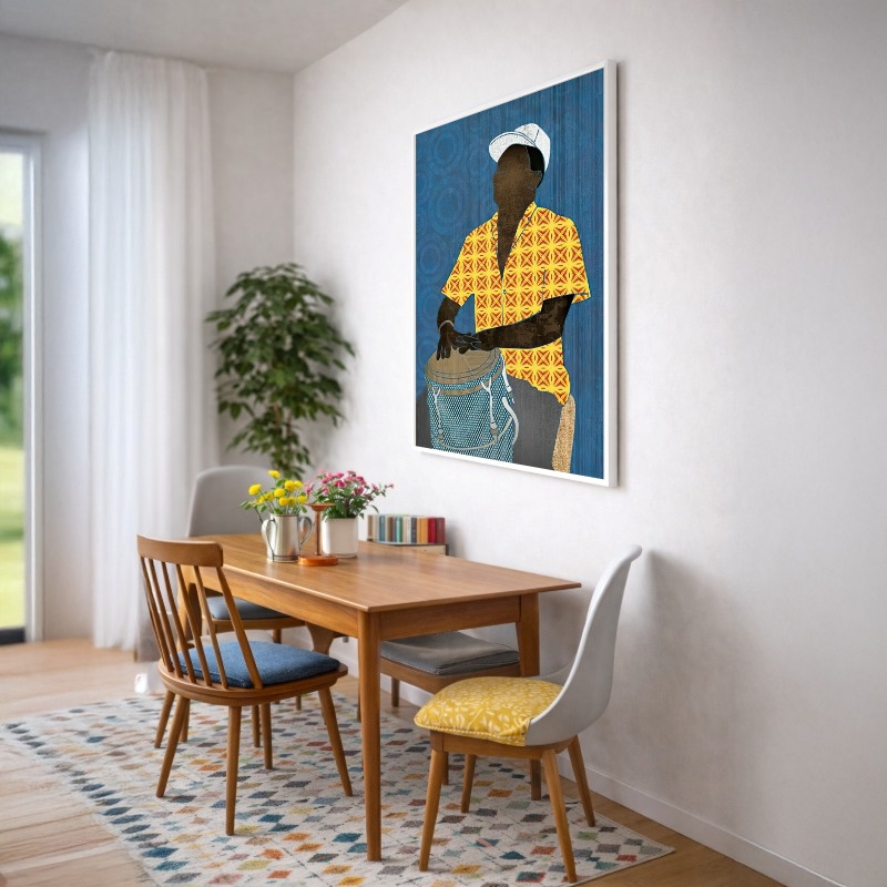 Quadro Canvas Desenho Samba Músico Azul