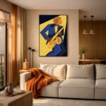 Quadro Canvas Desenho de Saxofonista Azul com Amarelo