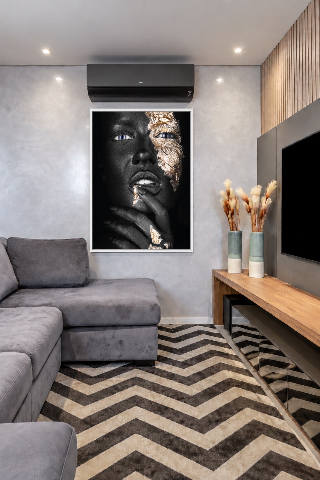 Quadro Canvas Dourado Expressão Rosto Mulher