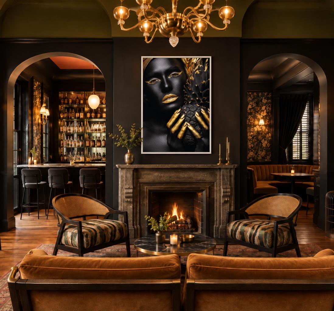 Quadro Canvas Dourado Riqueza Abacaxi Preto