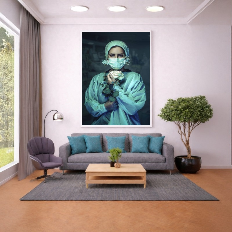 Quadro Canvas Enfermeira com Rosa Medicina