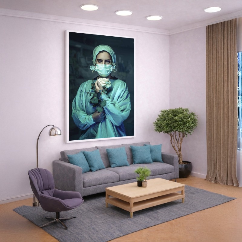 Quadro Canvas Enfermeira com Rosa Medicina