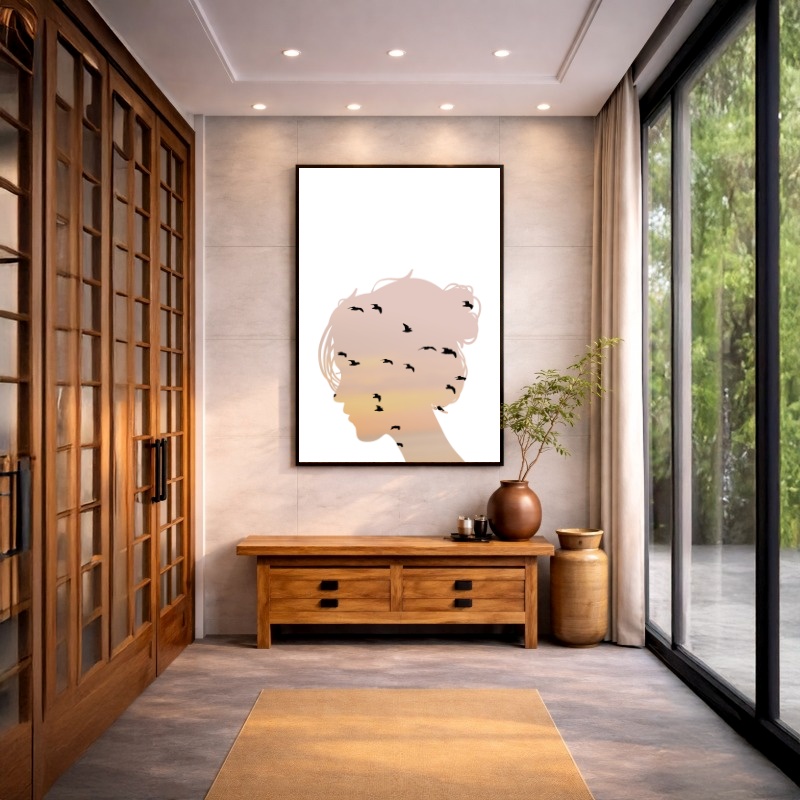 Quadro Canvas Entardecer Feminino Pássaros