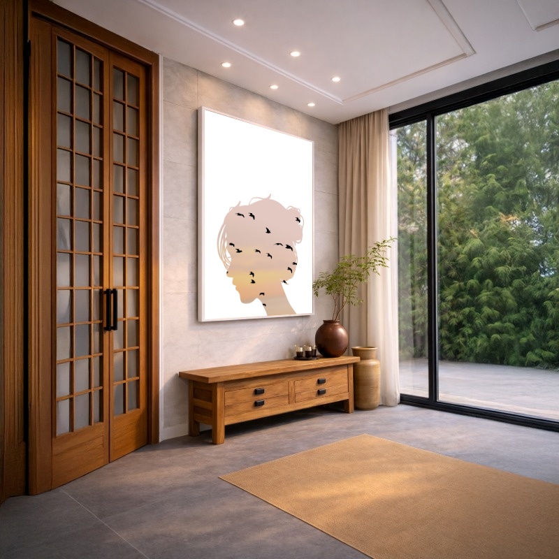 Quadro Canvas Entardecer Feminino Pássaros