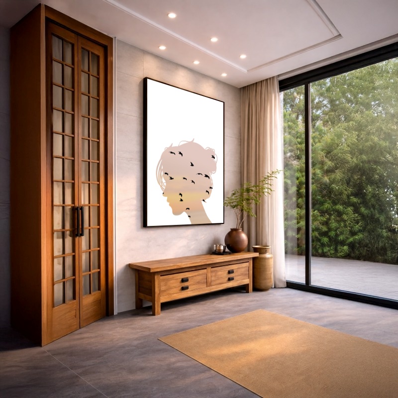 Quadro Canvas Entardecer Feminino Pássaros